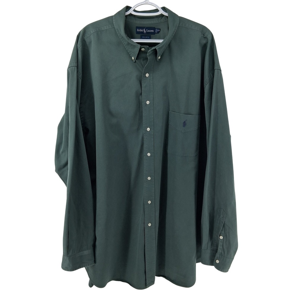Polo Ralph Lauren Shirt Mens 3XLT Forest Green Button Down Long Sleeve Solid
